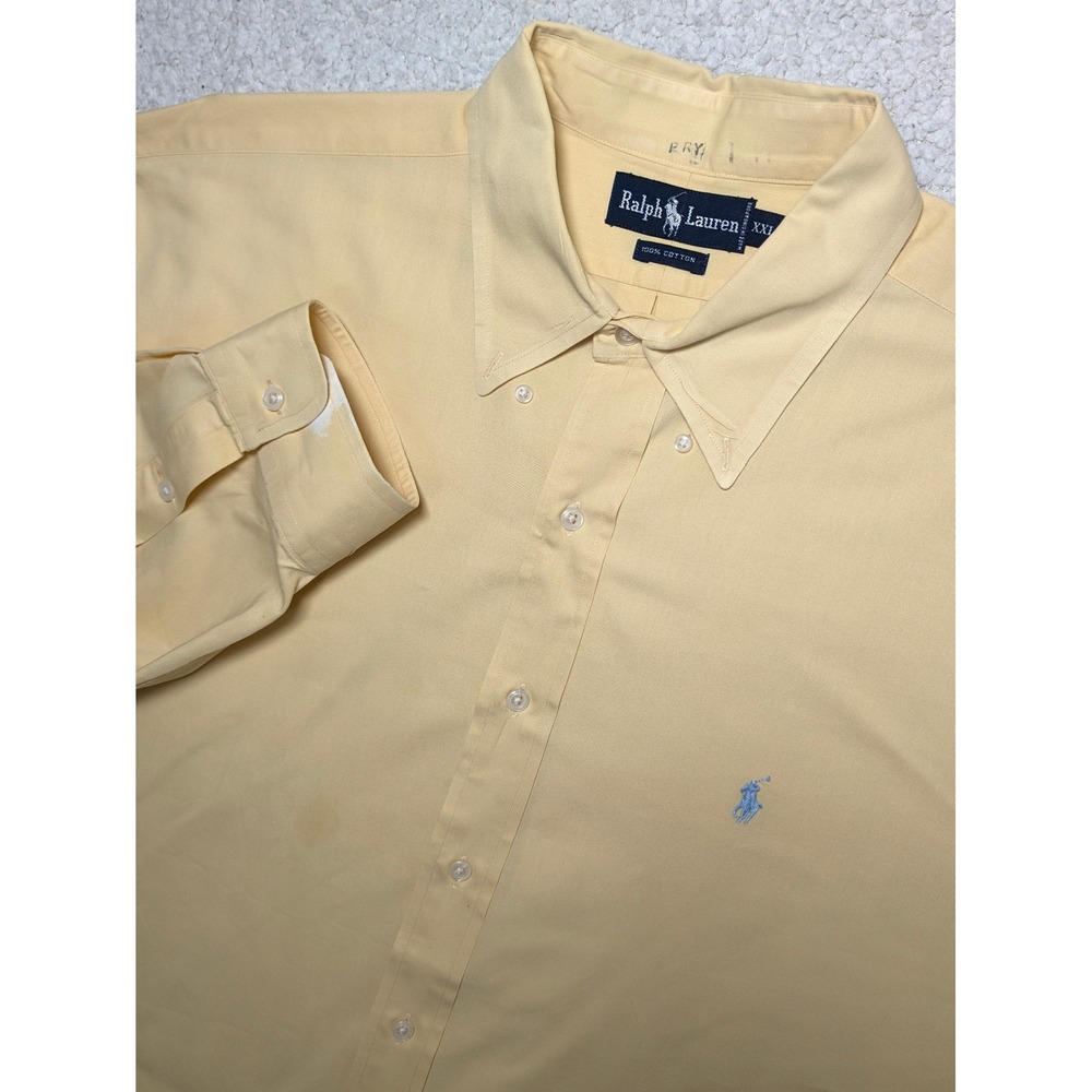 Ralph Lauren XXL Yellow Cotton Button Down Shirt Blue Pony Long Sleeve